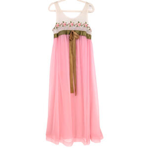 VTG‎ 1950s Jacques Heim Couture Pink Sheer Chiffon Embroidered Fairy Night Dress